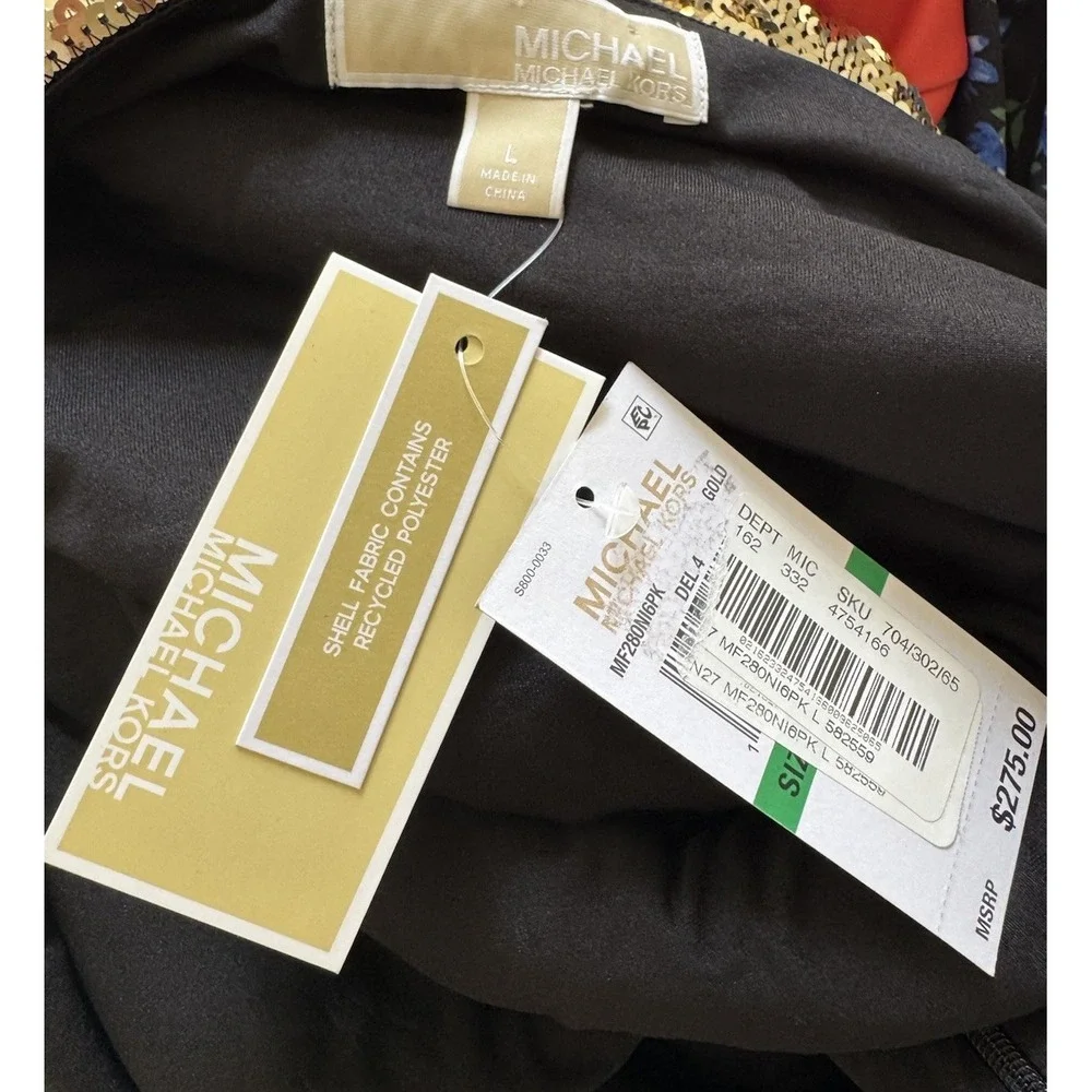 NWT $275 MICHAEL KORS‎ Gold Sequin Mini Dress L Spaghetti Strap Cocktail Tank